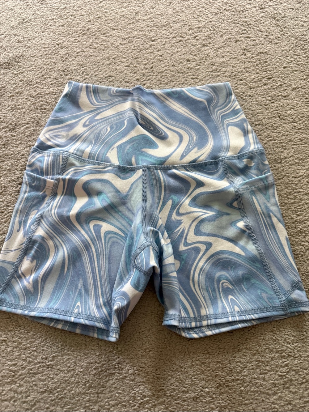 Evolution and Creation Blue and White Marble High-Waist Leggings Shorts